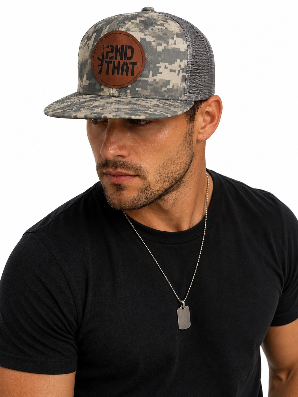 2ND THAT Gray Camo Trucker Hat with Leather Patch